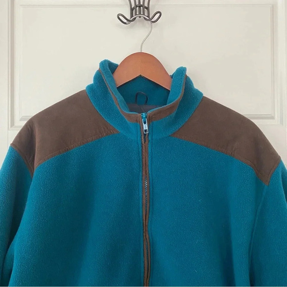 Vintage Men's L.L. Bean Teal Lined Heavy Weight Half Zip Pullover Fleece Jacket - Picture 3 of 9